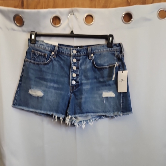 7 For All Mankind Pants - 7 For All Mankind Blue Distressed Jean Shorts